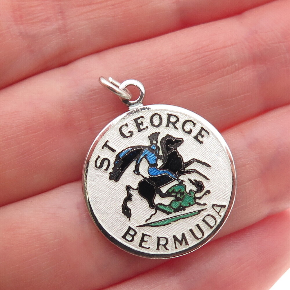 BREADNER CO. 925 Sterling Silver Vintage Enamel St. George Bermuda Charm Pendant